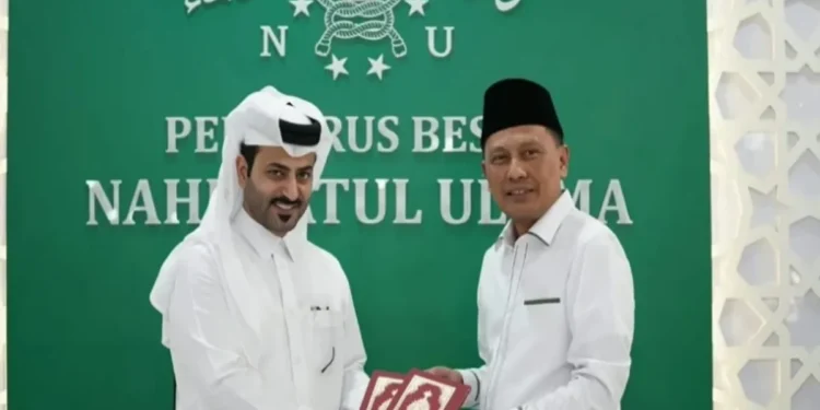 Sekjen PBNU H Gudfan Arif menerima Sekretaris Kedua Kedubes Qatar Mohammed Bin Awad al-Shammari di Gedung PBNU Jakarta