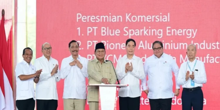 Presiden Prabowo Subianto saat meluncurkan 11 proyek hilirisasi nikel di kawasan Indonesia Weda Bay Industrial Park (IWIP), Maluku Utara